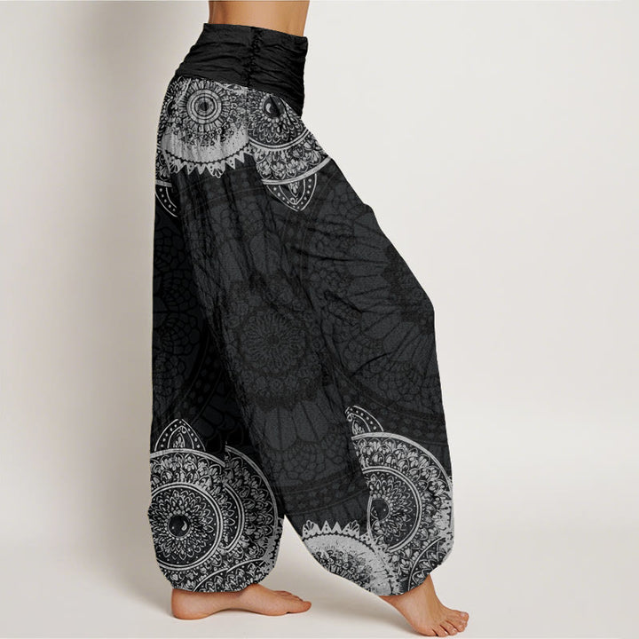 Pantalones harén con cintura elástica para mujer con diseño de mandala circular y Buddha Stones - image 3
