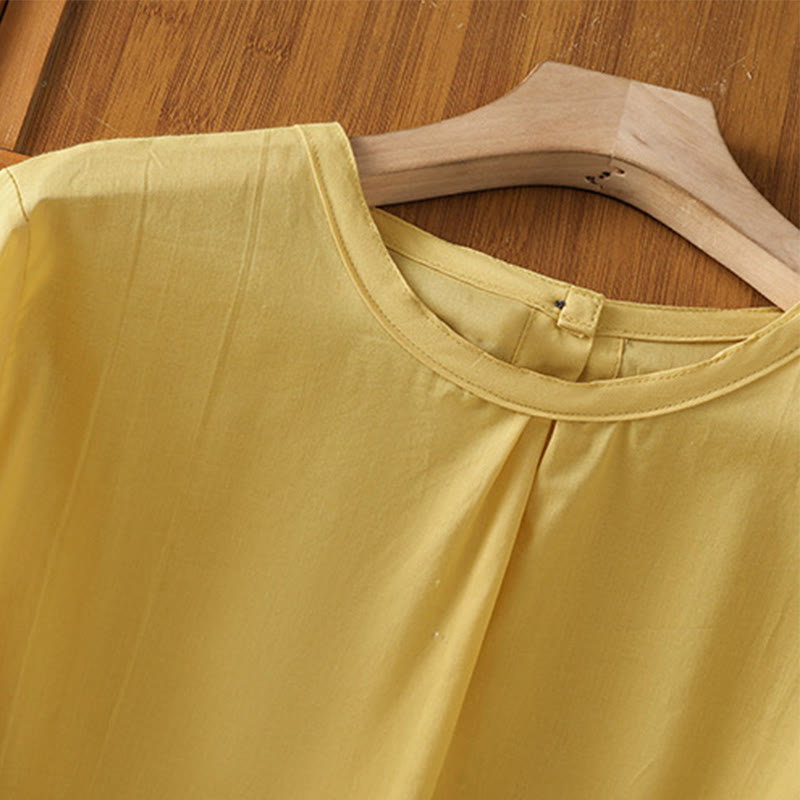 Camisa de lino y algodón con cuello redondo, manga tres cuartos y botones, con dobladillo de encaje liso y botonadura sencilla para mujer Buddha Stones - image 3