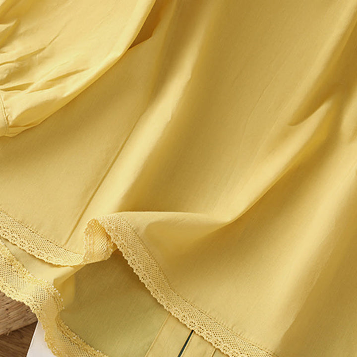 Camisa de lino y algodón con cuello redondo, manga tres cuartos y botones, con dobladillo de encaje liso y botonadura sencilla para mujer Buddha Stones - image 4