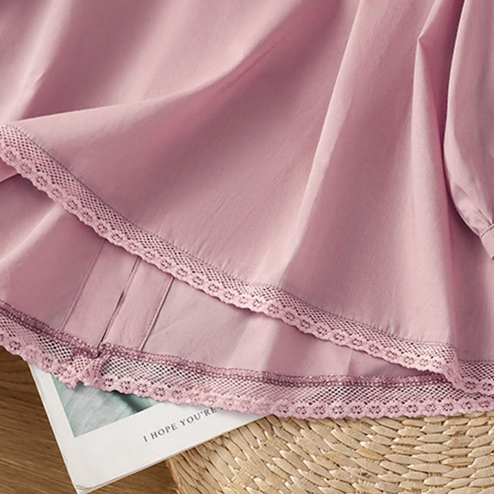 Camisa de lino y algodón con cuello redondo, manga tres cuartos y botones, con dobladillo de encaje liso y botonadura sencilla para mujer Buddha Stones - image 24