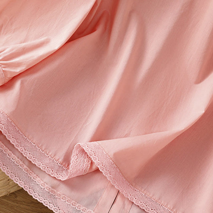 Camisa de lino y algodón con cuello redondo, manga tres cuartos y botones, con dobladillo de encaje liso y botonadura sencilla para mujer Buddha Stones - image 33