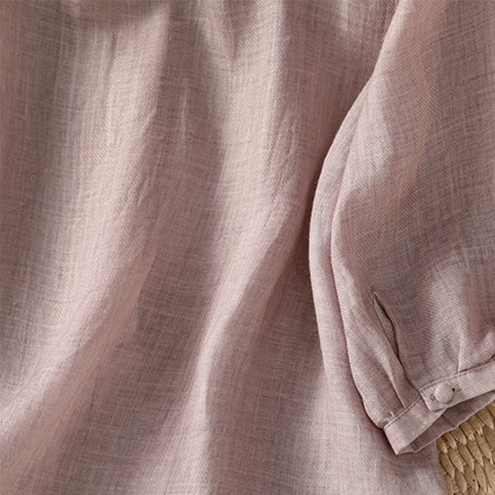 Camisa informal de poliéster con cuello en V, manga corta y botones, con bordado de Buddha Stones para mujer - image 16