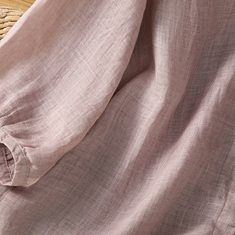 Camisa informal de poliéster con cuello en V, manga corta y botones, con bordado de Buddha Stones para mujer - image 12