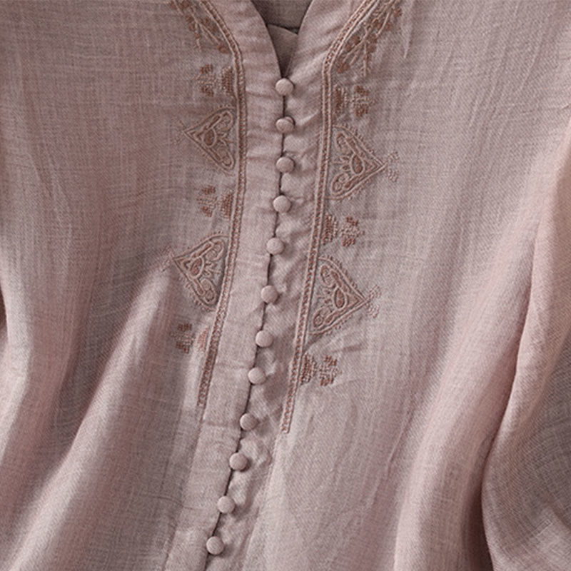 Camisa informal de poliéster con cuello en V, manga corta y botones, con bordado de Buddha Stones para mujer - image 13