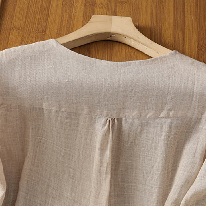 Camisa informal de poliéster con cuello en V, manga corta y botones, con bordado de Buddha Stones para mujer - image 22