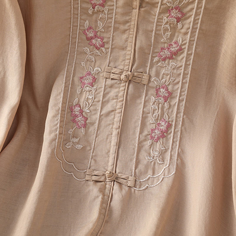 Camisa informal de algodón y poliéster con cuello alto y media manga para mujer, con bordado de Buddha Stones de rana - image 4