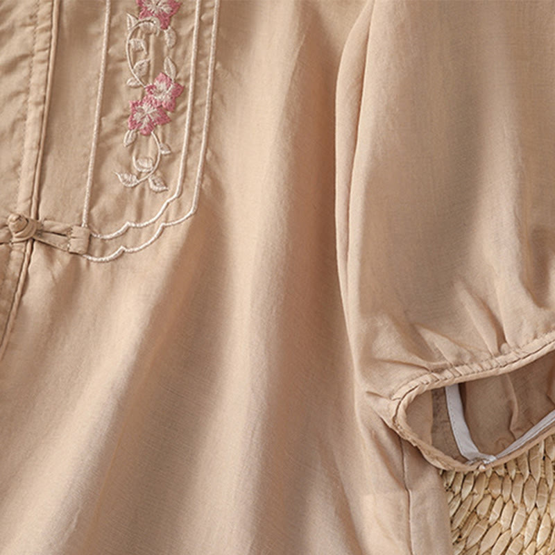 Camisa informal de algodón y poliéster con cuello alto y media manga para mujer, con bordado de Buddha Stones de rana - image 5