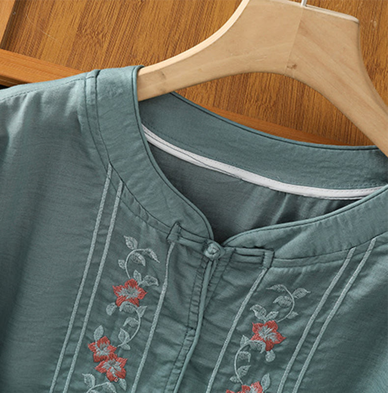 Camisa informal de algodón y poliéster con cuello alto y media manga para mujer, con bordado de Buddha Stones de rana - image 11