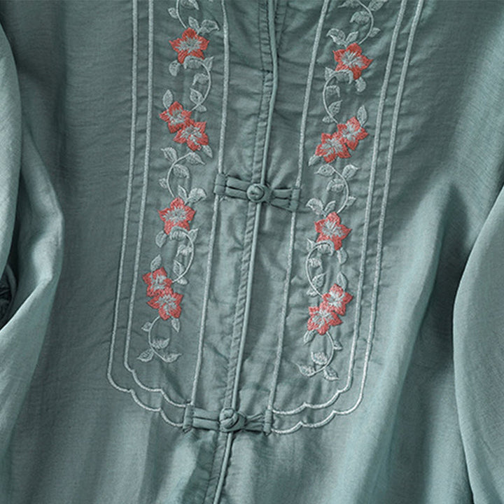 Camisa informal de algodón y poliéster con cuello alto y media manga para mujer, con bordado de Buddha Stones de rana - image 10