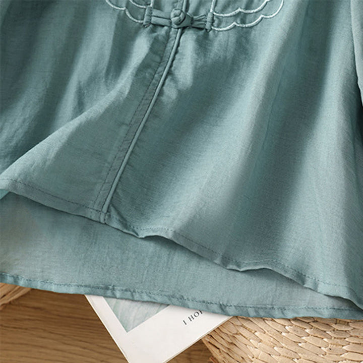 Camisa informal de algodón y poliéster con cuello alto y media manga para mujer, con bordado de Buddha Stones de rana - image 9