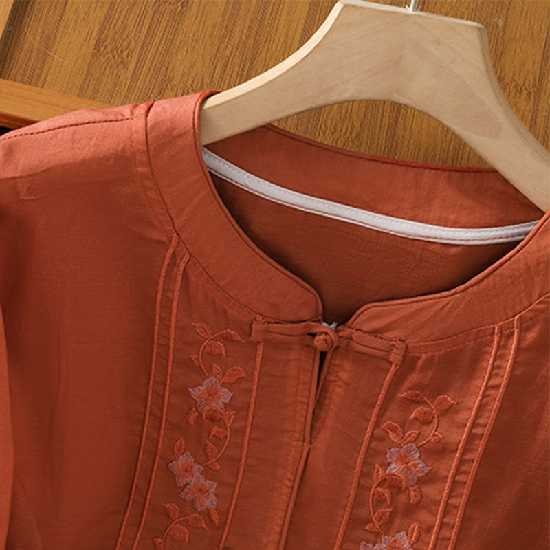 Camisa informal de algodón y poliéster con cuello alto y media manga para mujer, con bordado de Buddha Stones de rana - image 15