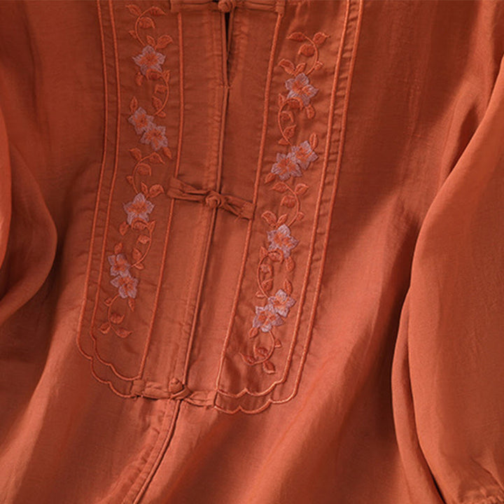 Camisa informal de algodón y poliéster con cuello alto y media manga para mujer, con bordado de Buddha Stones de rana - image 16