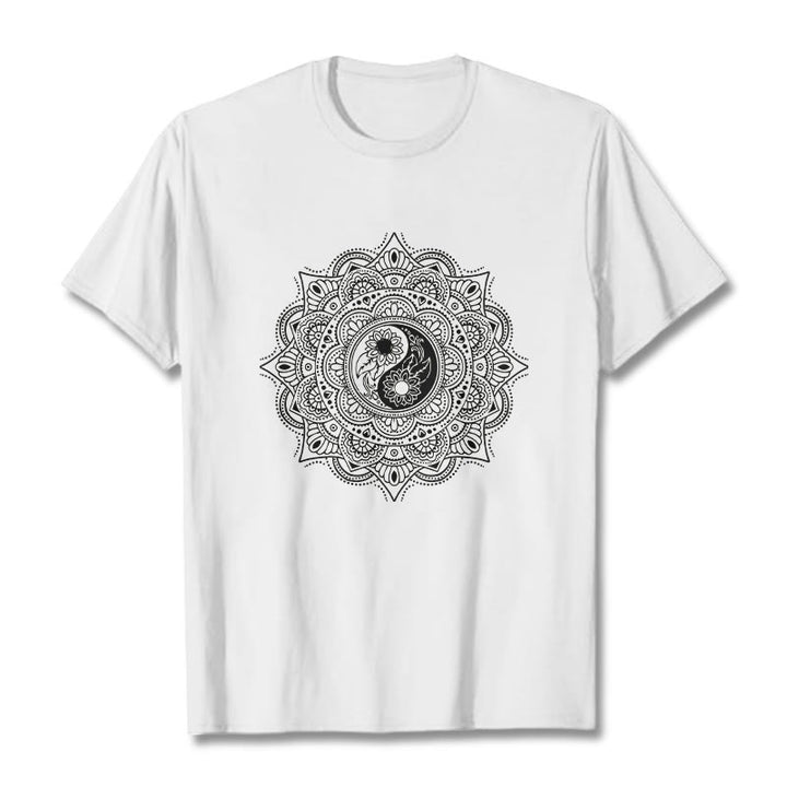 Camiseta con estampado de símbolo YinYang y mandala de Buddha Stones - Blanco - 2XL - image 8
