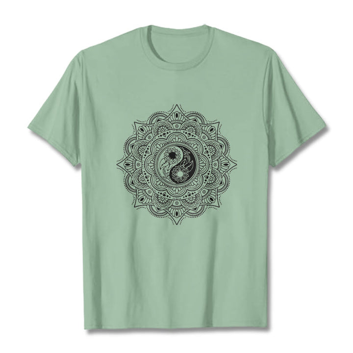 Camiseta con estampado de símbolo YinYang y mandala de Buddha Stones - Verde pálido - 2XL - image 15