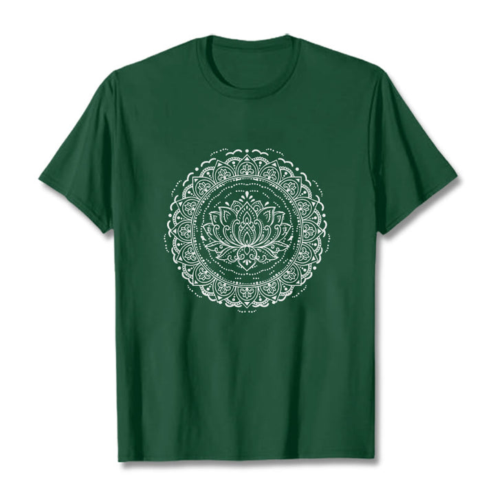 Camiseta con estampado de flor de loto y mandala de Buddha Stones - Verde bosque - 2XL - image 10
