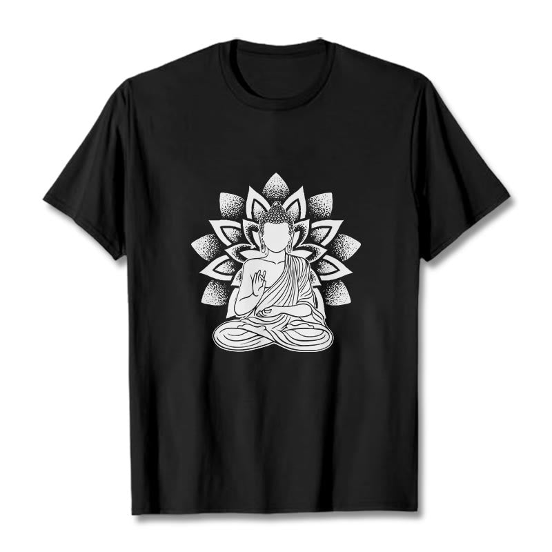 Camiseta con estampado de flor de loto y Buda sentado con Buddha Stones - Negro - 2XL - image 3