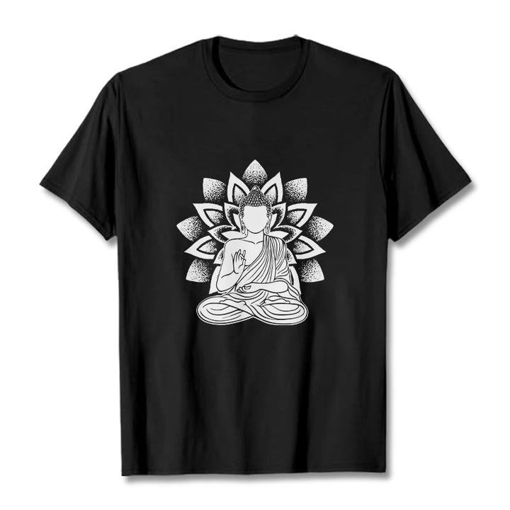 Camiseta con estampado de flor de loto y Buda sentado con Buddha Stones - Negro - 2XL - image 3