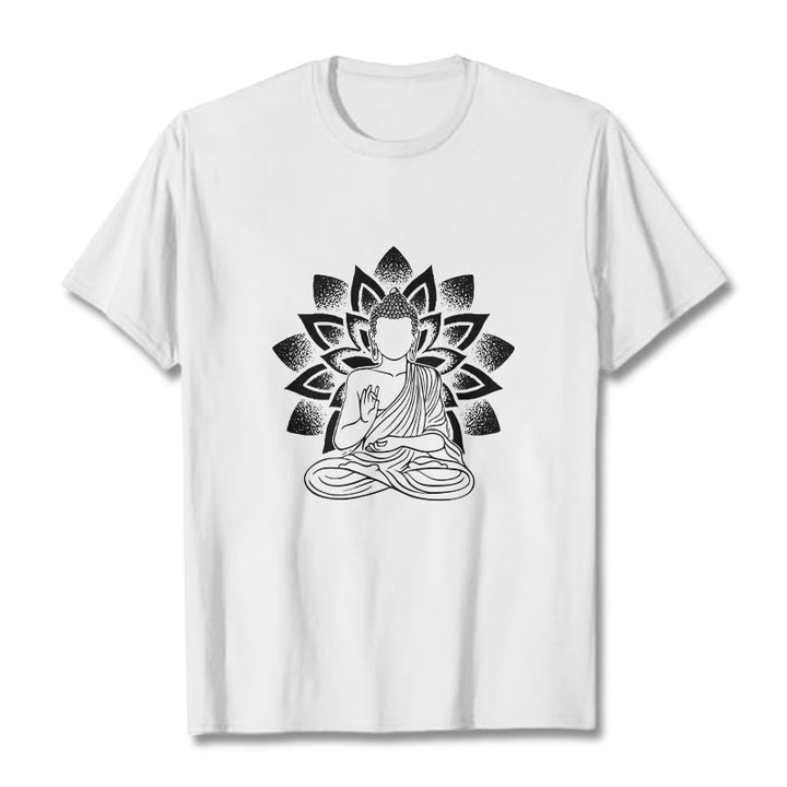 Camiseta con estampado de flor de loto y Buda sentado con Buddha Stones - Blanco - 2XL - image 7