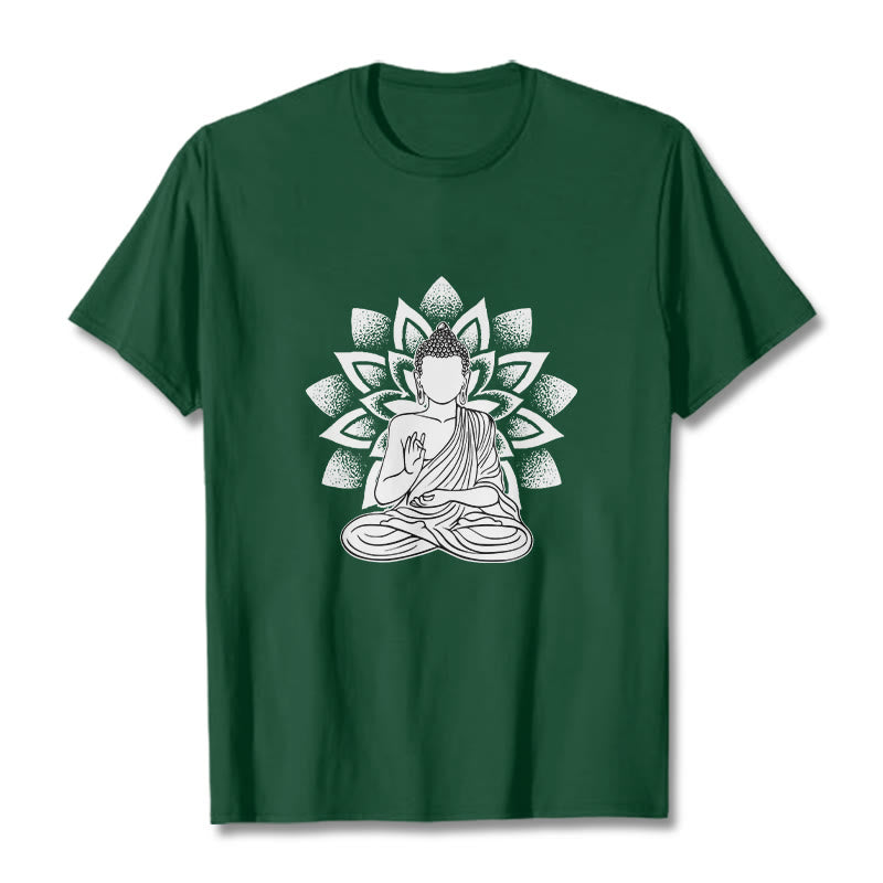 Camiseta con estampado de flor de loto y Buda sentado con Buddha Stones - Verde bosque - 2XL - image 0