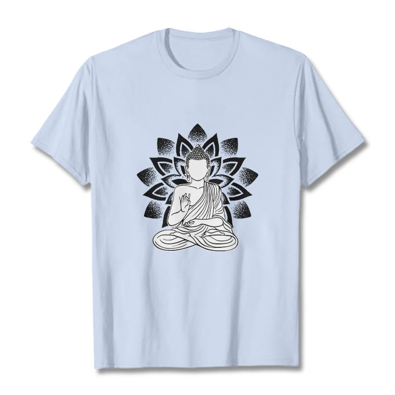 Camiseta con estampado de flor de loto y Buda sentado con Buddha Stones - Cian claro - 2XL - image 18