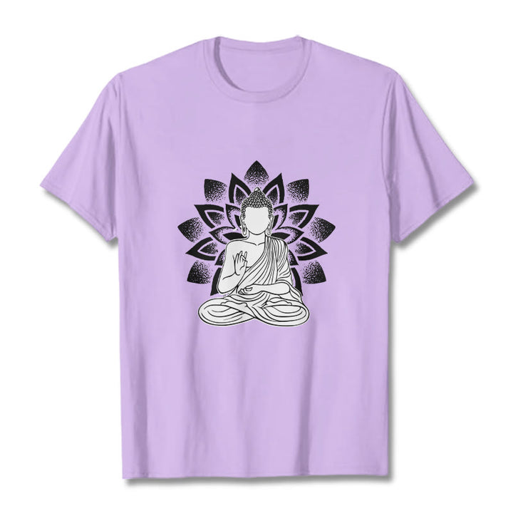 Camiseta con estampado de flor de loto y Buda sentado con Buddha Stones - Ciruela - 2XL - image 16