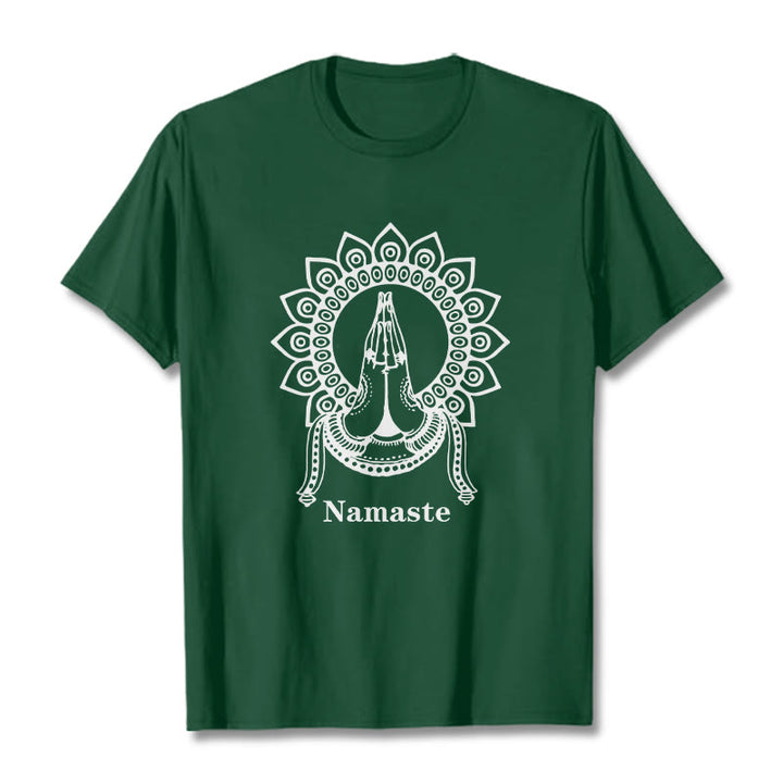 Camiseta con estampado de mandala y gesto de Namaste con Buddha Stones - Verde bosque - 2XL - image 10
