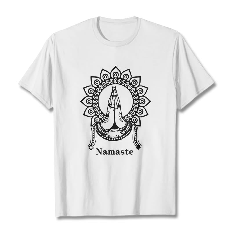 Camiseta con estampado de mandala y gesto de Namaste con Buddha Stones - Blanco - 2XL - image 5