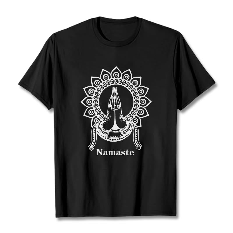 Camiseta con estampado de mandala y gesto de Namaste con Buddha Stones - Negro - 2XL - image 0