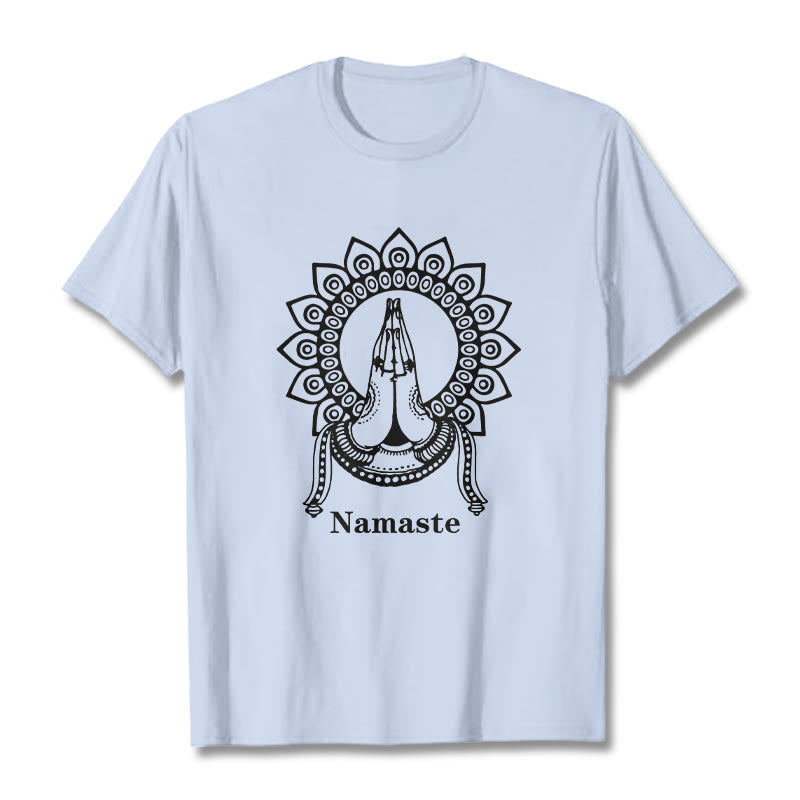 Camiseta con estampado de mandala y gesto de Namaste con Buddha Stones - Cian claro - 2XL - image 18