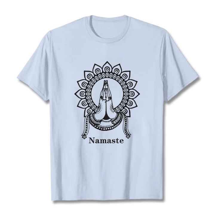 Camiseta con estampado de mandala y gesto de Namaste con Buddha Stones - Cian claro - 2XL - image 18