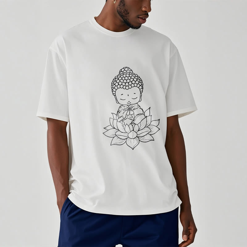 Camiseta con estampado de flor de loto y Buda en paz con Buddha Stones de Buda - image 1
