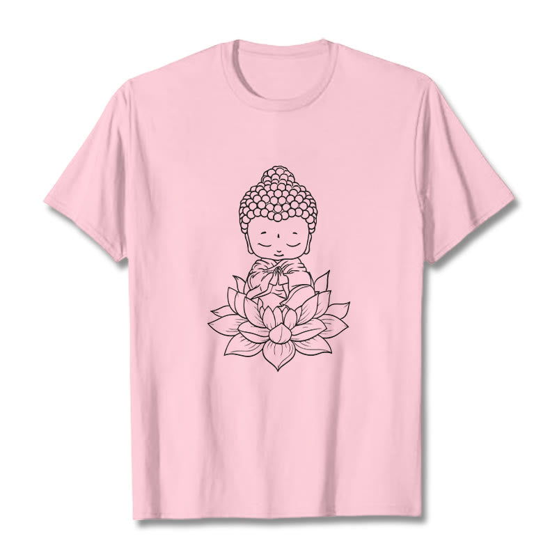 Camiseta con estampado de flor de loto y Buda en paz con Buddha Stones de Buda - Rosa claro - 2XL - image 13