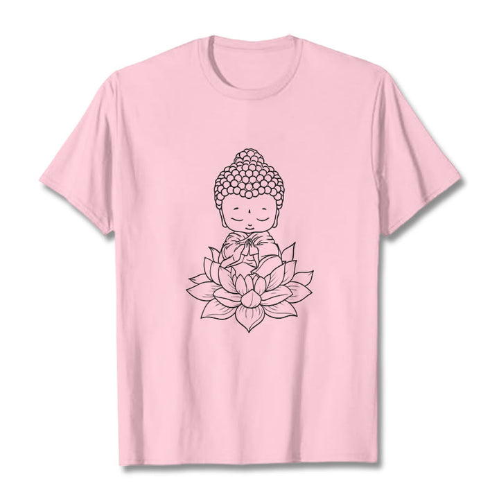 Camiseta con estampado de flor de loto y Buda en paz con Buddha Stones de Buda - rosa claro - 2XL - image 12