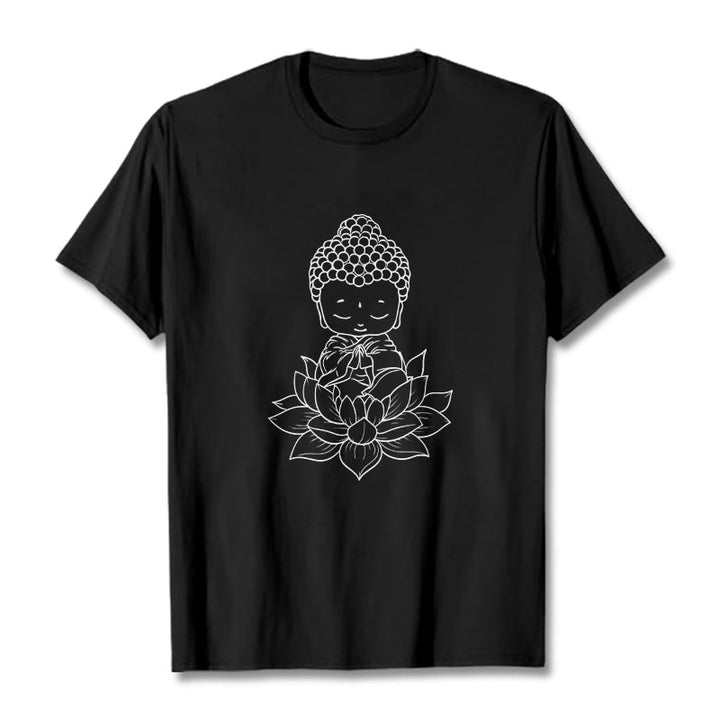 Camiseta con estampado de flor de loto y Buda en paz con Buddha Stones de Buda - Negro - 2XL - image 4