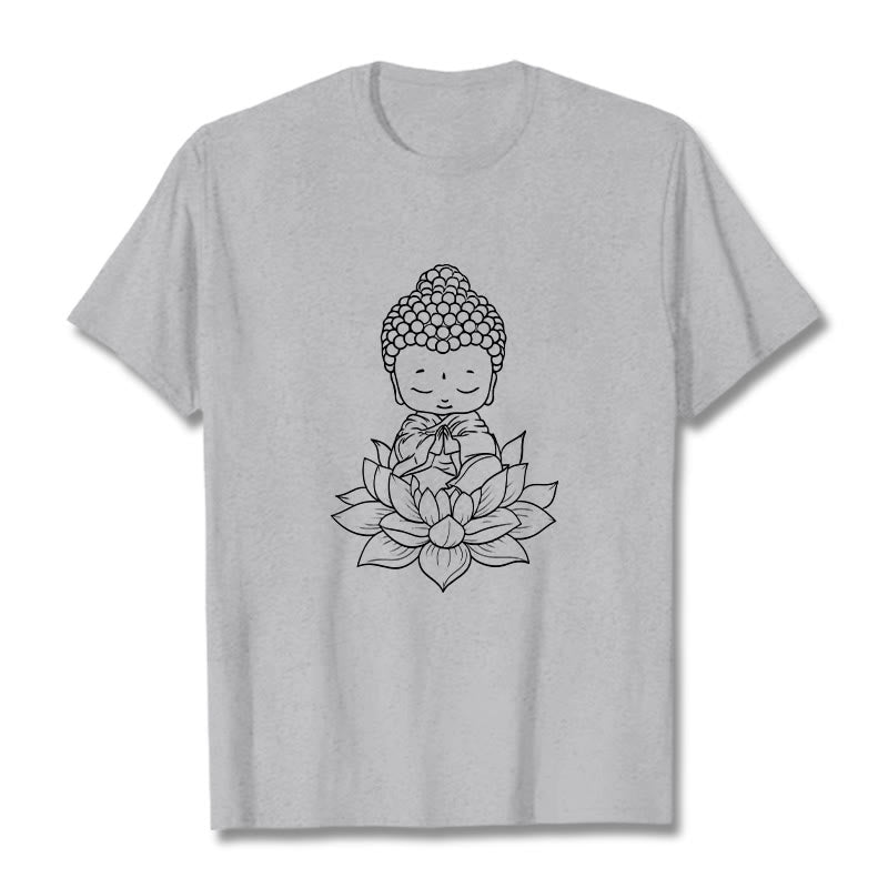 Camiseta con estampado de flor de loto y Buda en paz con Buddha Stones de Buda - Gris claro - 2XL - image 20