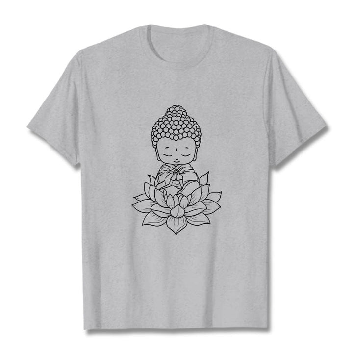 Camiseta con estampado de flor de loto y Buda en paz con Buddha Stones de Buda - Gris claro - 2XL - image 20