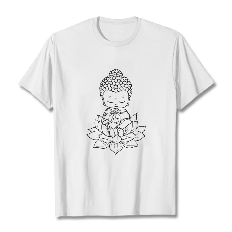 Camiseta con estampado de flor de loto y Buda en paz con Buddha Stones de Buda - Blanco - 2XL - image 1