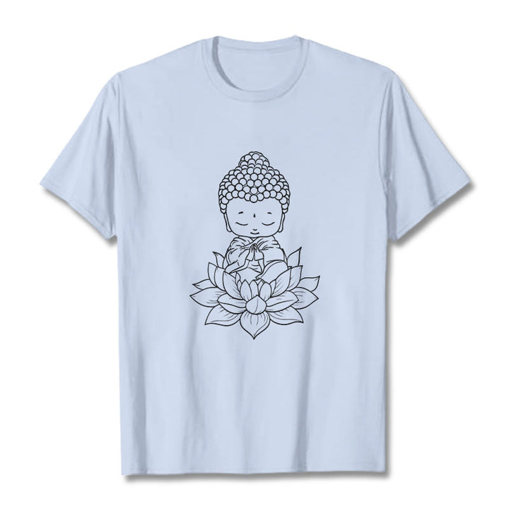 Camiseta con estampado de flor de loto y Buda en paz con Buddha Stones de Buda - Cian claro - 2XL - image 18
