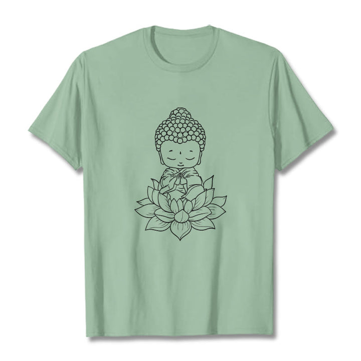 Camiseta con estampado de flor de loto y Buda en paz con Buddha Stones de Buda - Verde pálido - 2XL - image 15