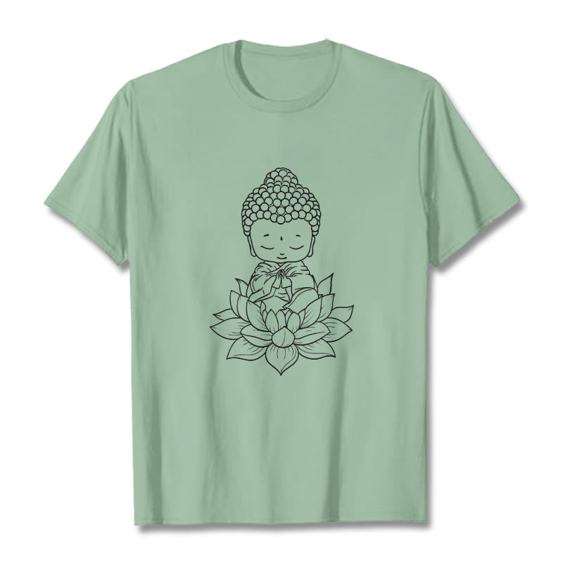 Camiseta con estampado de flor de loto y Buda en paz con Buddha Stones de Buda - Verde pálido - 2XL - image 14