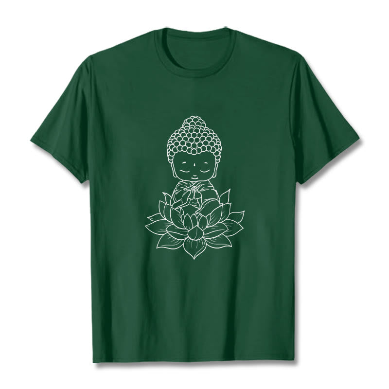 Camiseta con estampado de flor de loto y Buda en paz con Buddha Stones de Buda - Verde bosque - 2XL - image 11
