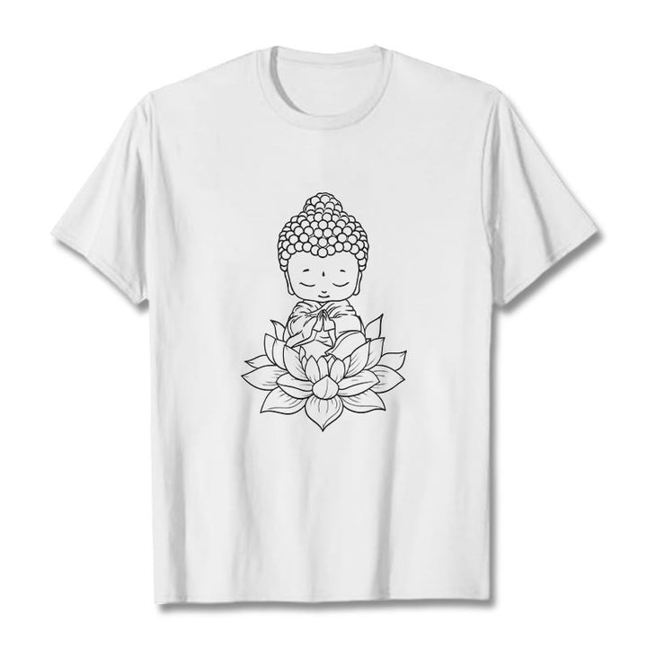 Camiseta con estampado de flor de loto y Buda en paz con Buddha Stones de Buda - Blanco - 2XL - image 0