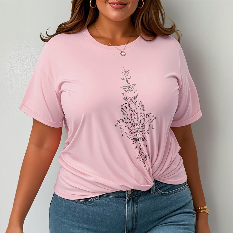 Camiseta con estampado de flor de loto y mano de Hamsa con Buddha Stones - image 15