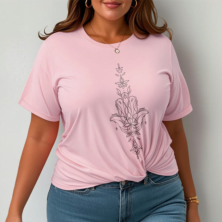 Camiseta con estampado de flor de loto y mano de Hamsa con Buddha Stones - image 15