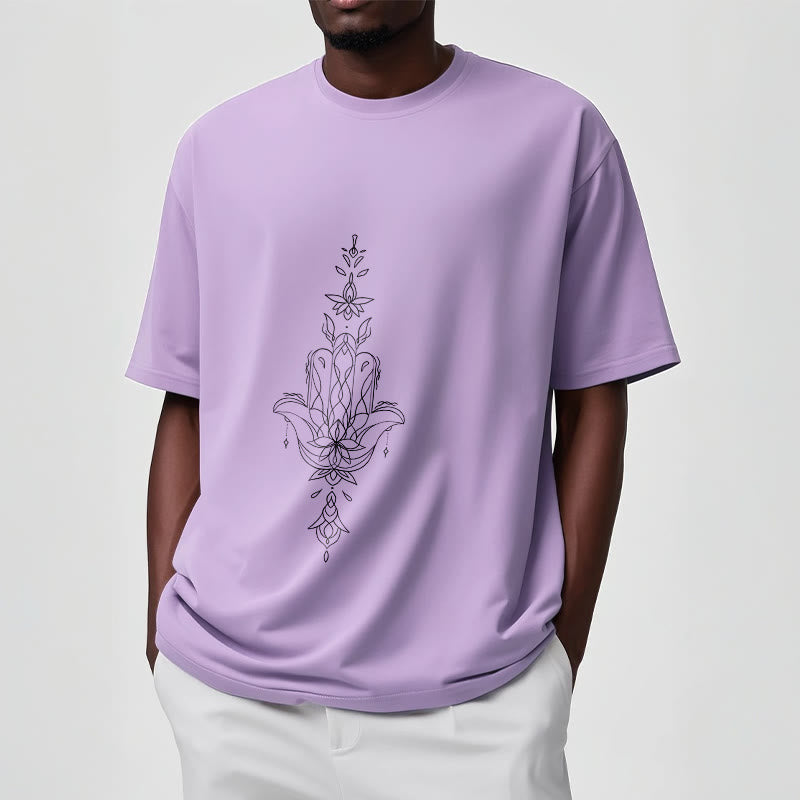 Camiseta con estampado de flor de loto y mano de Hamsa con Buddha Stones - image 18