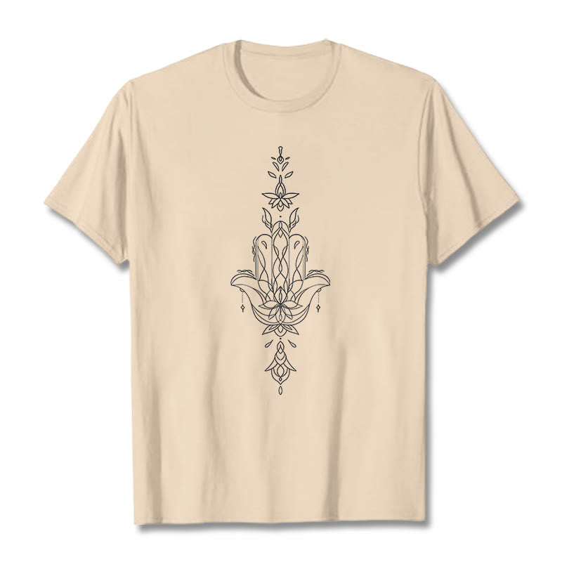 Camiseta con estampado de flor de loto y mano de Hamsa con Buddha Stones - Sopa de mariscos - 2XL - image 9