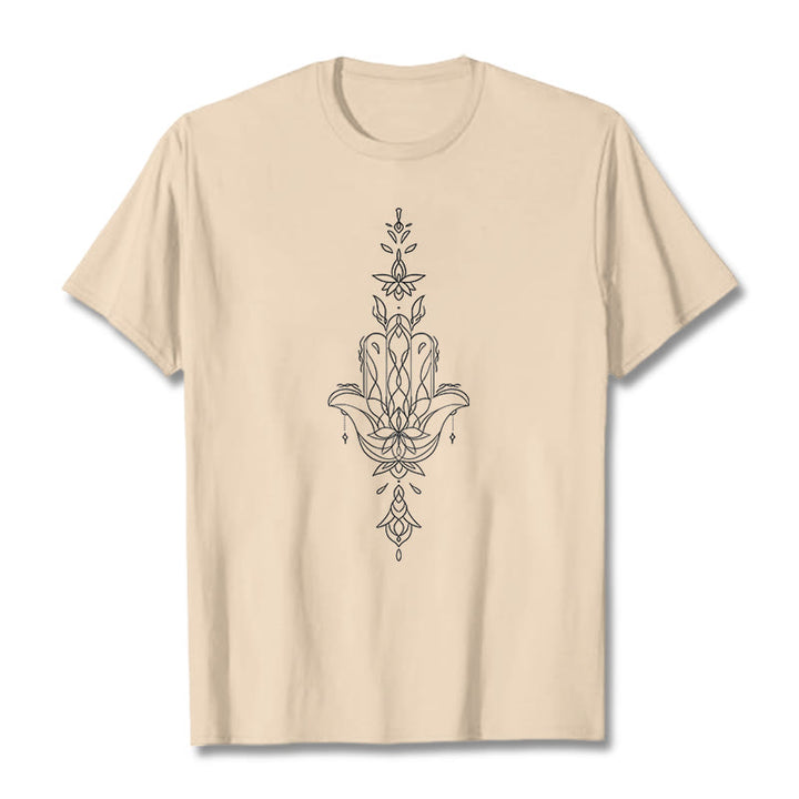 Camiseta con estampado de flor de loto y mano de Hamsa con Buddha Stones - Sopa de mariscos - 2XL - image 9