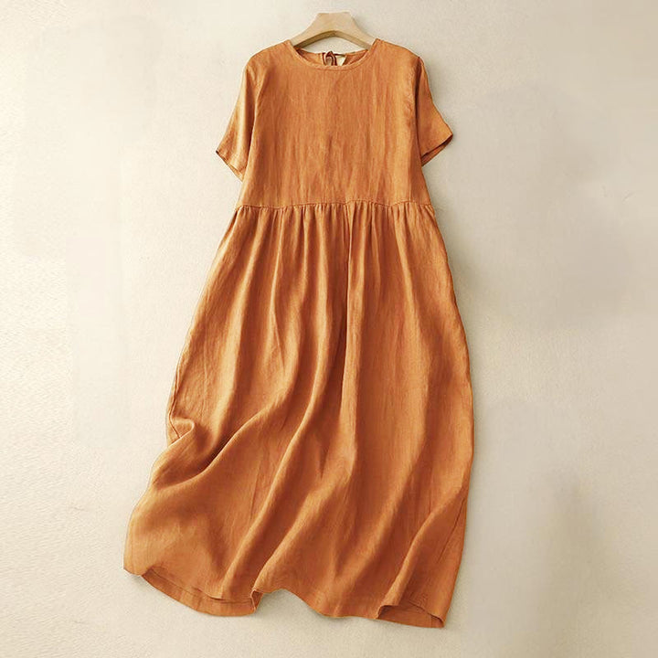 Vestido midi informal de manga corta con lazo y tirantes para mujer con bolsillos y estampado de Buddha Stones - Naranja - US8-10，UK/AU12-14，EU40-42 (2XL) - image 0