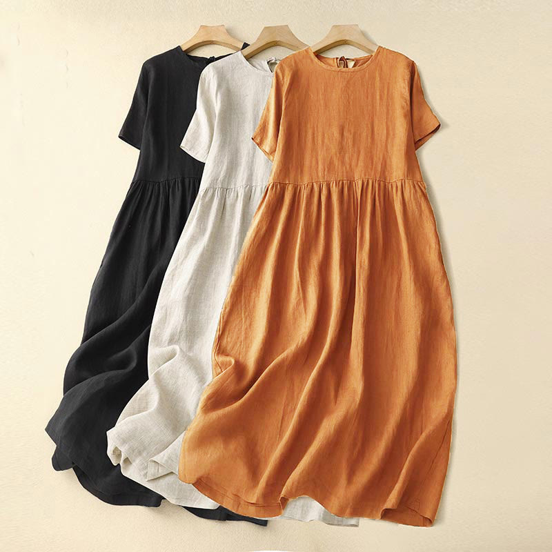 Vestido midi informal de manga corta con lazo y tirantes para mujer con bolsillos y estampado de Buddha Stones - image 24