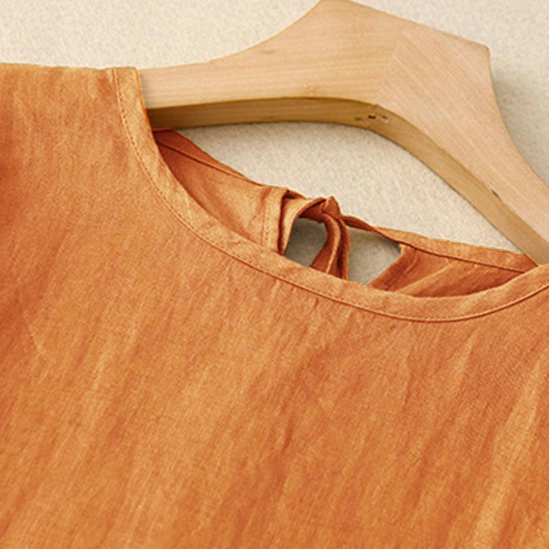 Vestido midi informal de manga corta con lazo y tirantes para mujer con bolsillos y estampado de Buddha Stones - image 1